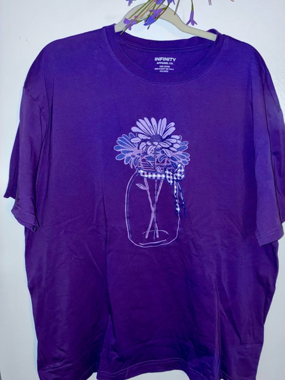 NFINITY Purple Short Sleeve Tee with Floral Mason Jar Graphic